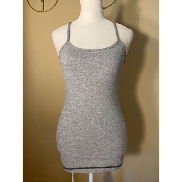 Lululemon Power Y Heathered Black Gray White Tonka Stripe Tank Top Size 4 - Picture 1 of 7